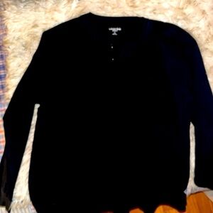 Men’s large Lands End long sleeve 3 button Henley style t shirt black in color